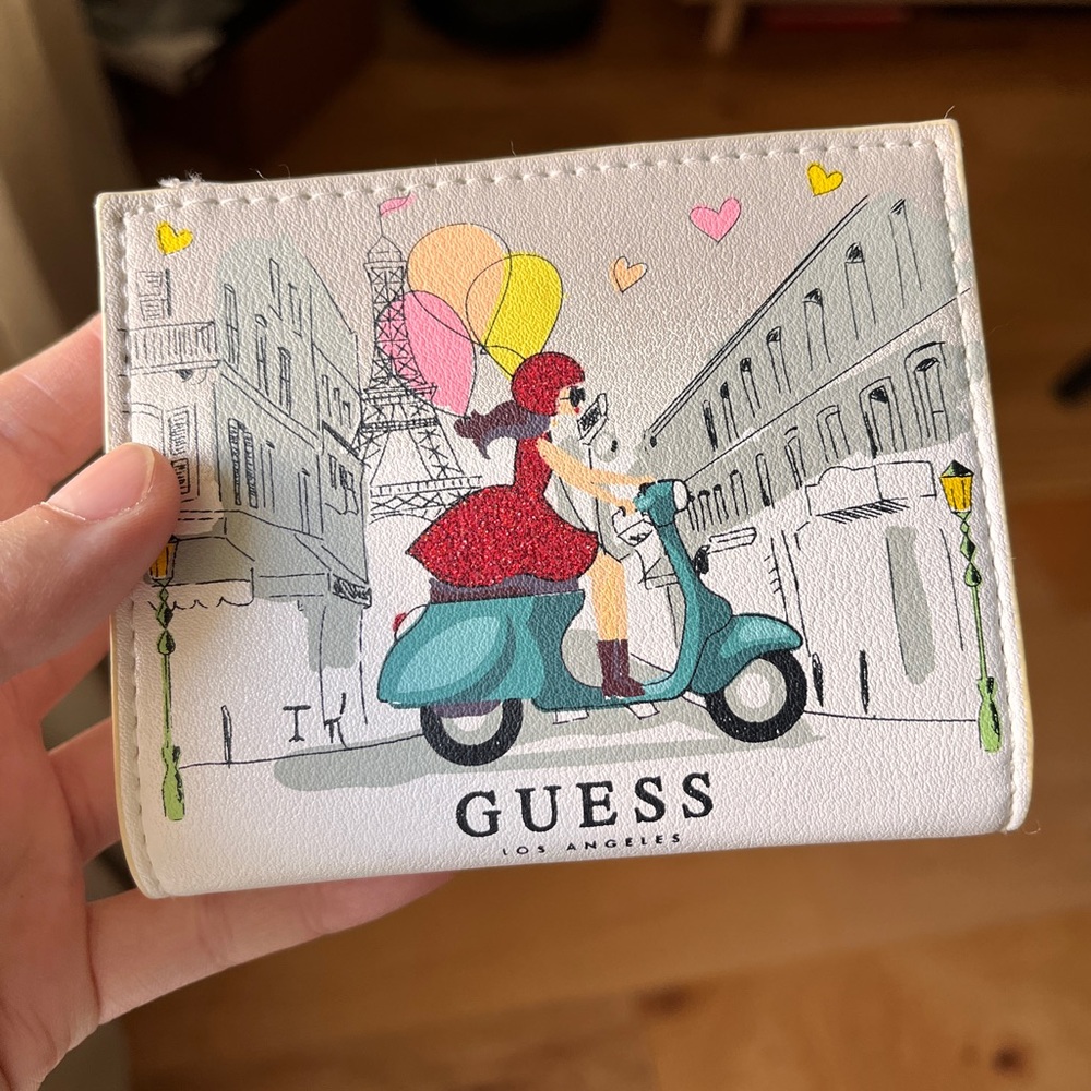 Guess bifold wallet with Parisian girl print